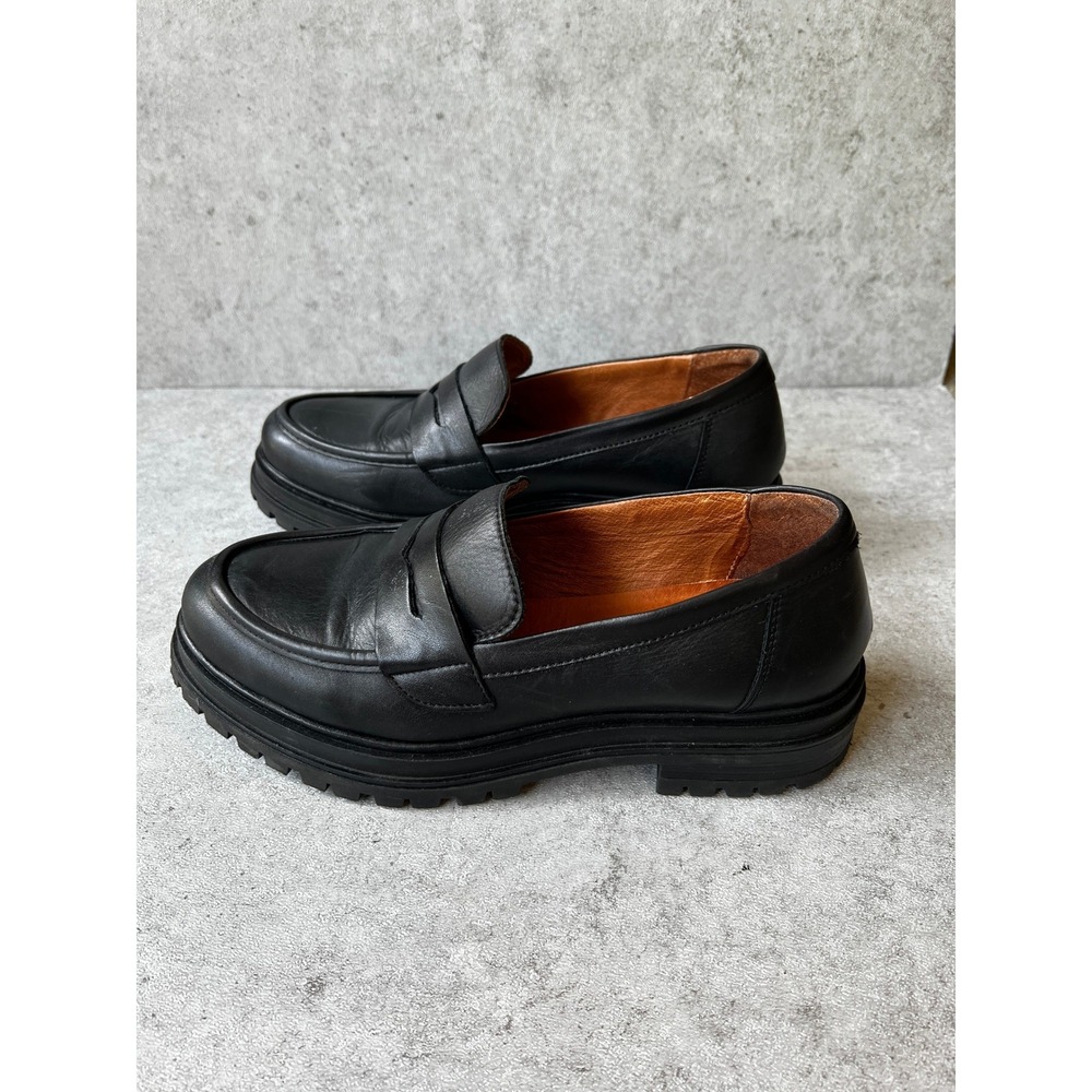Miz Mooz Legend Black‎ Leather Lug Sole Penny Loafers Womens Size 41 EU 10 US